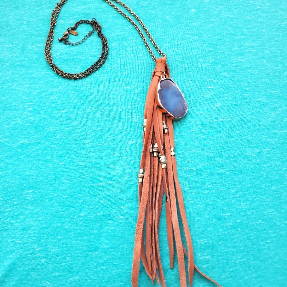Leather & stone necklace